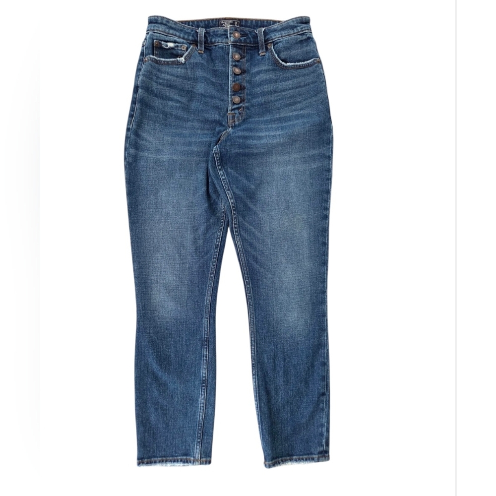 Abercrombie & Fitch Blue High Rise Stretch Button Fly Slim Jeans Sz 28/6 R Retro